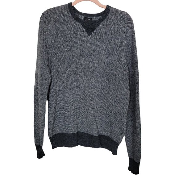 J. Crew Men's Size Med 100% Wool Sweater Waffle Knit Marled Gray & Black READ - Picture 1 of 10